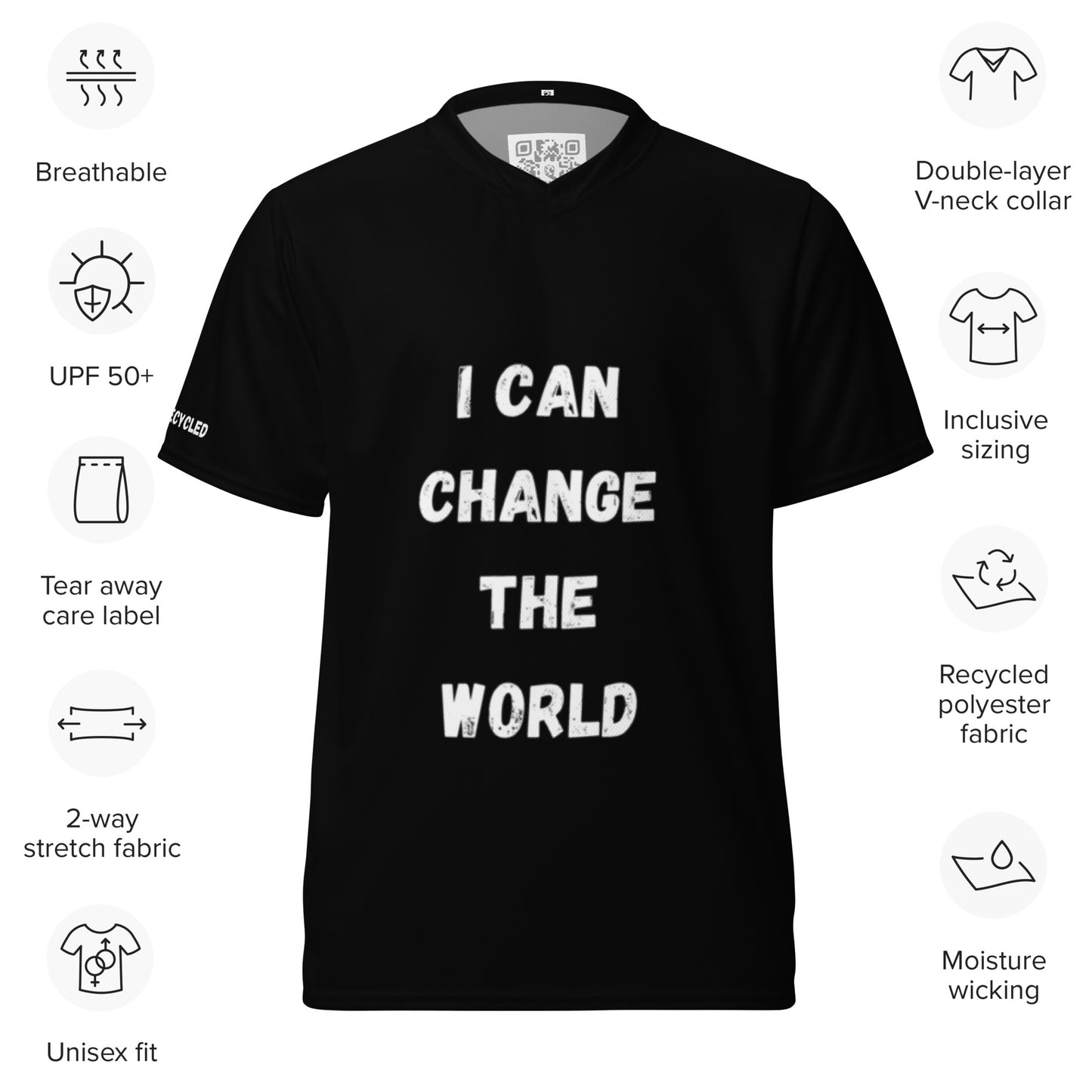 I Can Change The World - Pitch Black Recycled Unisex Sports Jersey