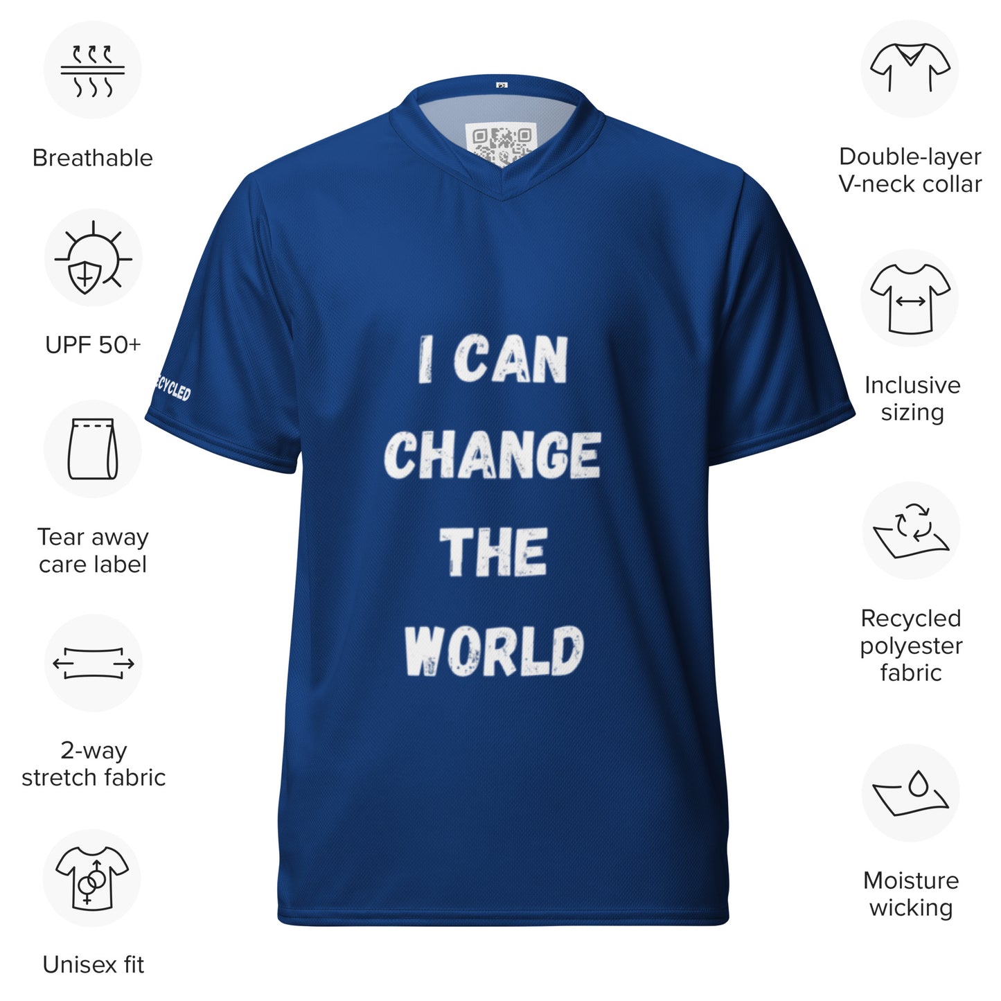 I Can Change The World - Ocean Blue Recycled Unisex Sports Jersey